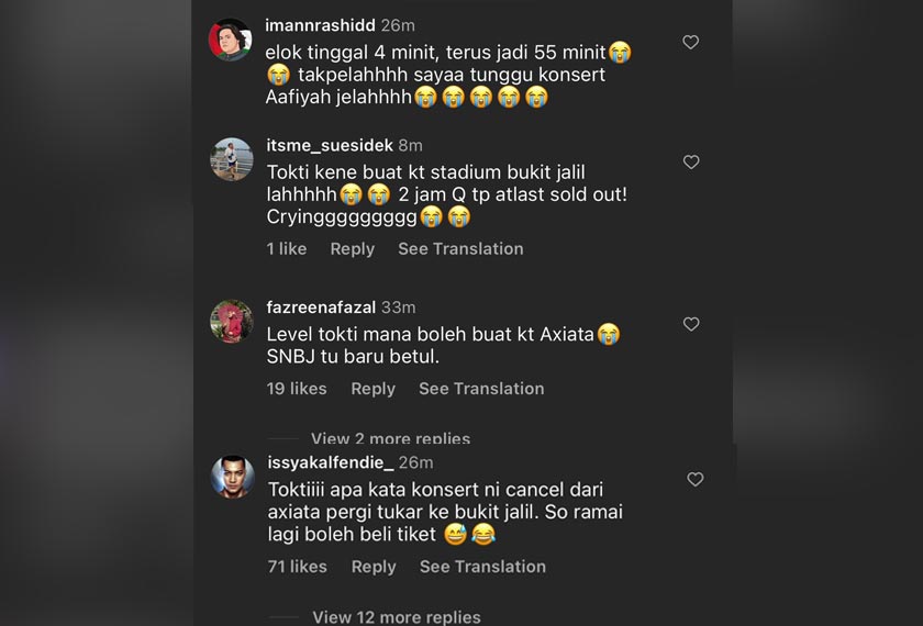 Pada masa sama, ada juga yang meminta untuk penyanyi dan juga usahawan itu menambah hari persembahan atau menukar lokasi konsert kepada lokasi yang lebih besar seperti Stadium Nasional Bukit Jalil (SNBJ).