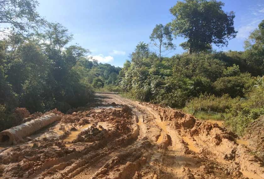 Keadaan jalan berselut ini hanya mampu dilalui kenderaan jenis pacuan empat roda dan merisikokan pengguna. - Foto: Baru Bian