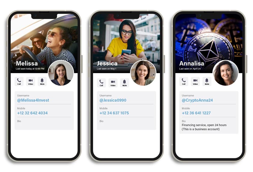 Figure 7: The fake secretary profiles of pig-butchering scammers