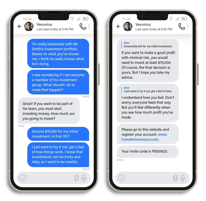 Figure 2: A scammer advising a victim to invest a large sum of money. 