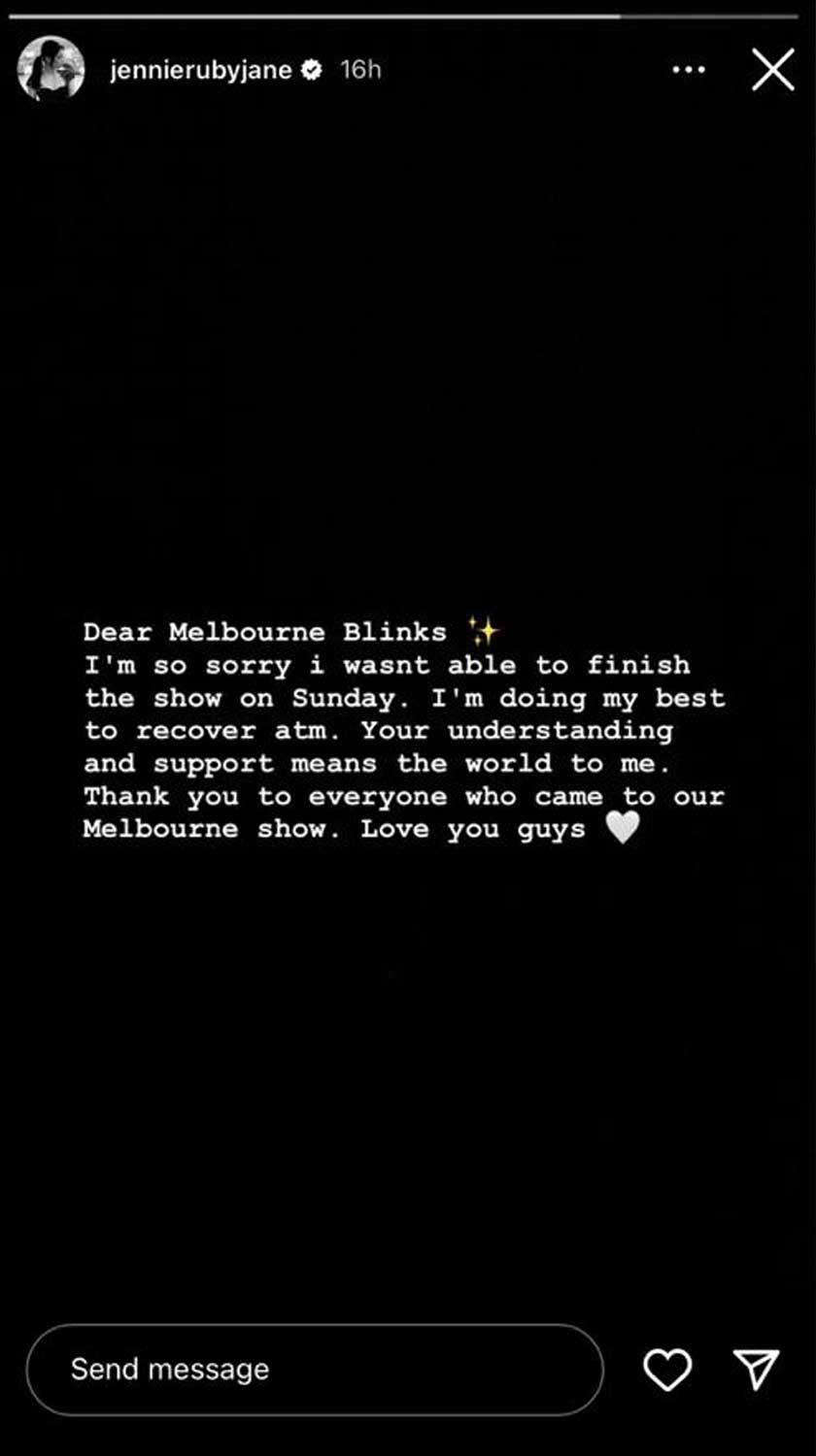 Menerusi platform Instagram, Jennie mengeluarkan kenyataan rasmi menjelaskan situasi semasa memandangkan perkara ini telah menjadi bualan hangat dunia hiburan.