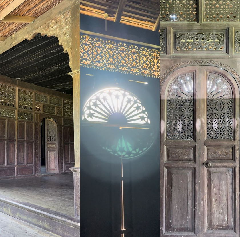 Antara seni pertukangan bagi ukiran sesebuah rumah termasuk ukiran larik, ukiran tebuk tembus, tebuk timbul dan ukiran bersilat