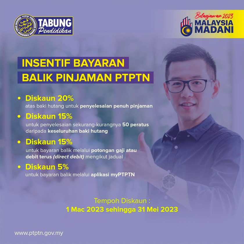 Tempoh diskaun selama tiga bulan bermula 1 Mac 2023.