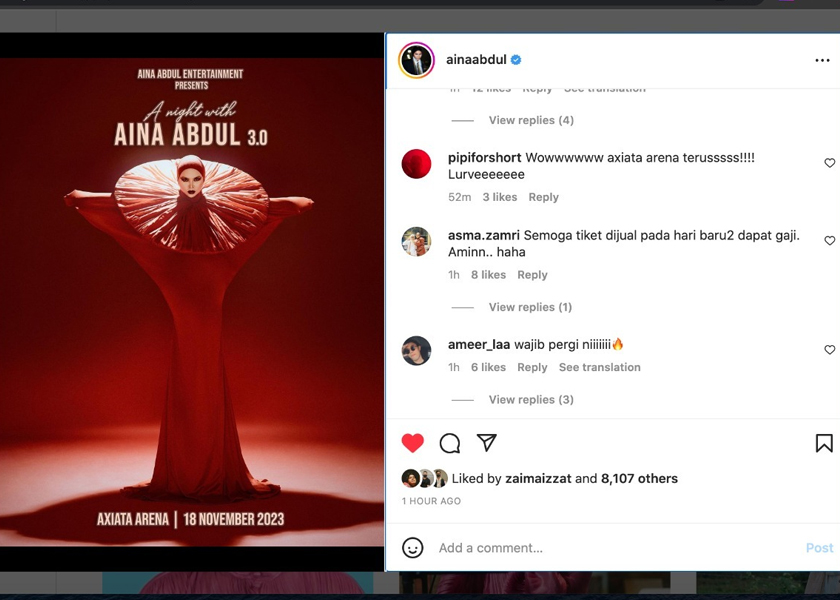 Peminat teruja untuk menantikan konsert ketiga Aina Abdul