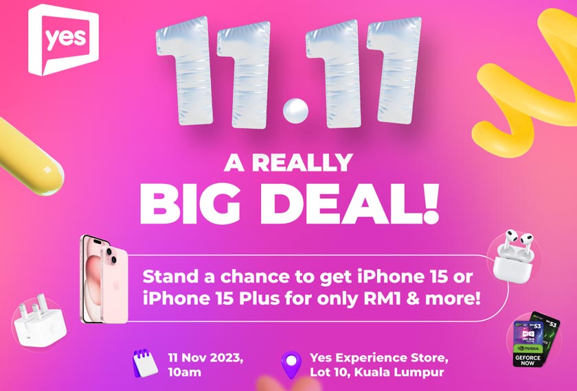 Rebut peluang untuk miliki Apple iPhone 15 pada harga RM1 pada Yes 11.11 Sales Day!