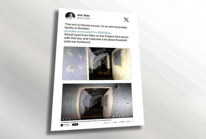 Tangkap layar rakaman video mendakwa terowong Hamas yang sebenarnya terowong zaman perang di Sweden. - Foto agensi