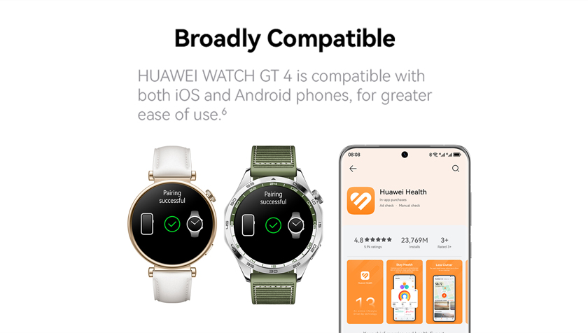 HUAWEI WATCH GT 4 boleh dipadankan dengan sistem operasi Android mahupun iOS.
