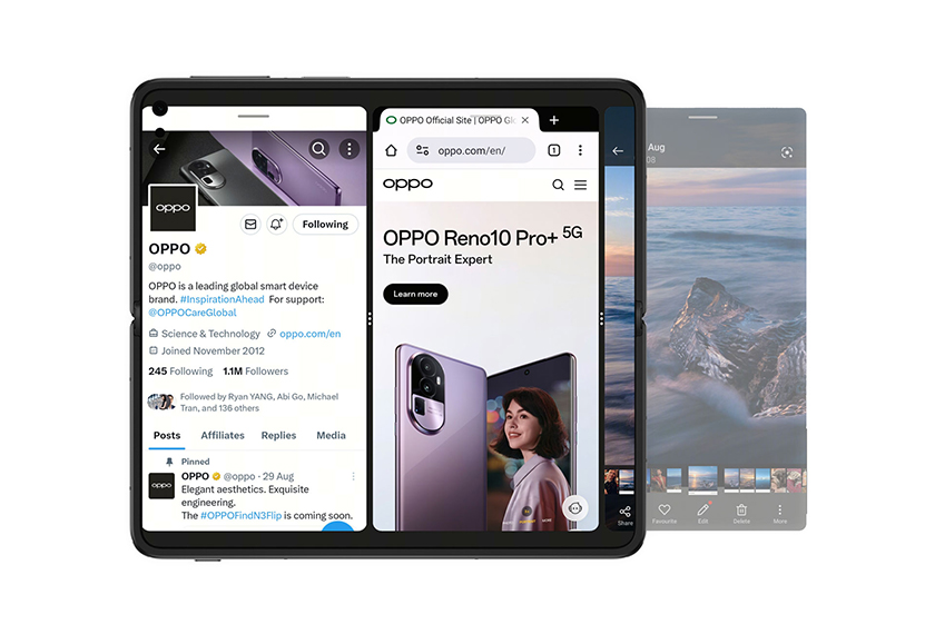 Ciri ‘Boundless View’ yang membolehkan tiga aplikasi dibuka serentak untuk kemudahan ‘multitasking’.