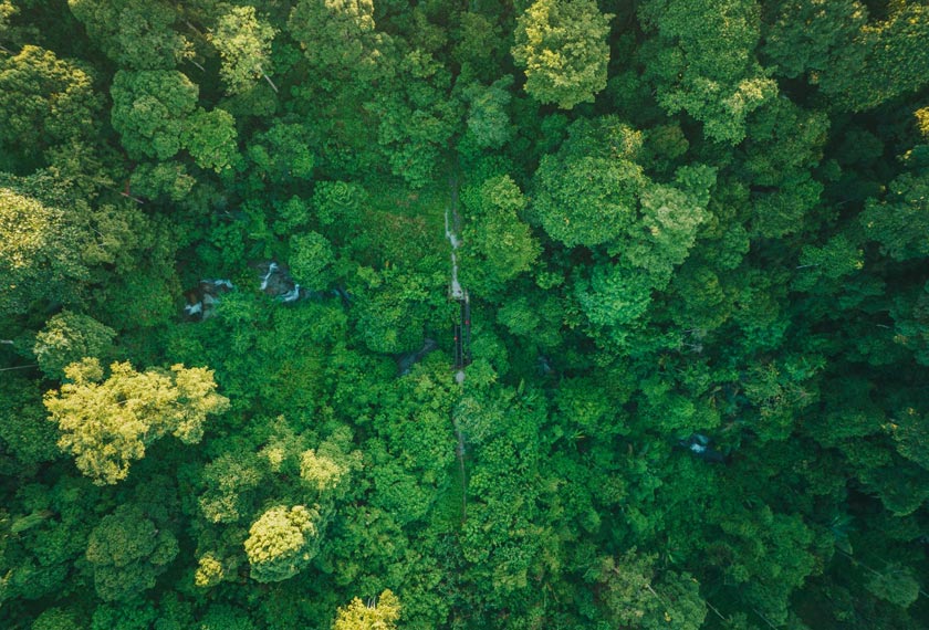 Pemandangan dari udara jambatan keluli lama dan Air Terjun Keretapi.