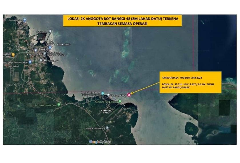 Anggota Maritim terbabit sedang melakukan pemeriksaan bagi Op Khas Pagar Laut di kedudukan 0.2 batu nautika timur laut Kampung Pangi, Kunak. - Foto Maritim Malaysia
