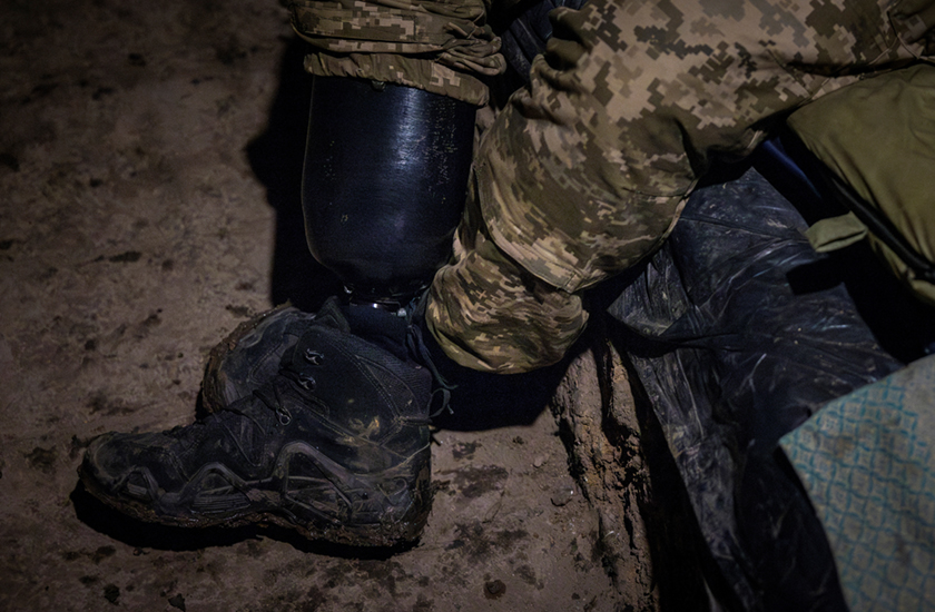 Odin, a commander in the 28th Separate Mechanized Brigade lost his right lower leg in late 2022 during the liberation of Kherson. - REUTERS/Thomas Peter