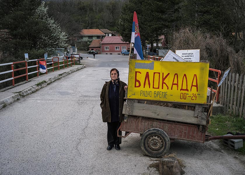 Stana Jorgovanovic, 79, who is a housewife, poses for a picture at a barricade, in the village of Krivelj, Serbia. - Marko Djurica/via REUTERS