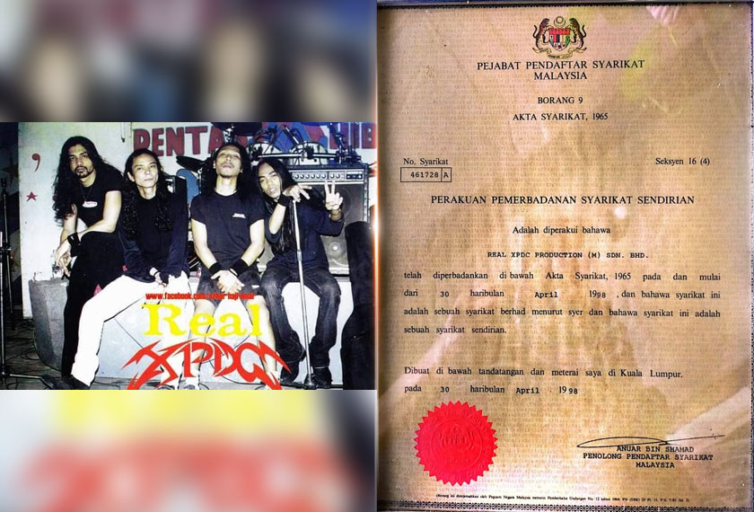 Joe, Adeq, Mael dan Bonn antara anggota awal Real XPDC selepas pengunduran Fariz, manakala (gambar kanan) ialah sijil pemilikan Real XPDC oleh Azmey.