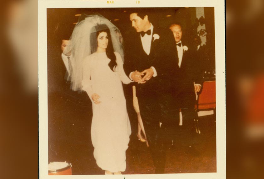 Elvis Presley and Priscilla Presley walk on their wedding day, in Las Vegas, Nevada, U.S., May 1, 1967. - Elvis Presley Enterprises LLC/Handout via REUTERS