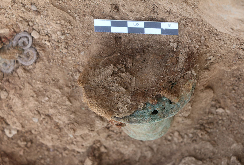 An object is seen at a site where archaeologists discovered the remains of what is believed to be wealthy members of the Chimu civilization, a pre-Inca society that thrived for centuries in arid plains nestled between the Pacific Ocean and Andes Mountains, in Trujillo. - Peru's Ministry of Culture/REUTERS 
