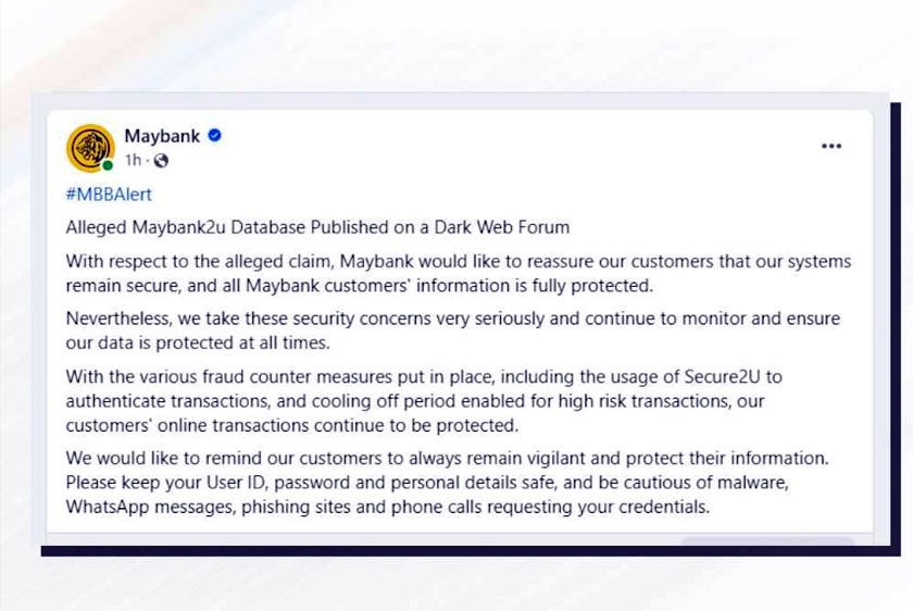 Kenyataan yang dikeluarkan oleh Maybank pada Rabu.