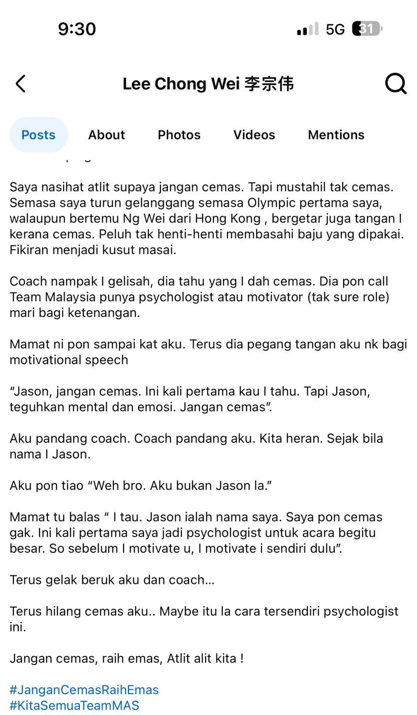 Facebook Lee Chong Wei
