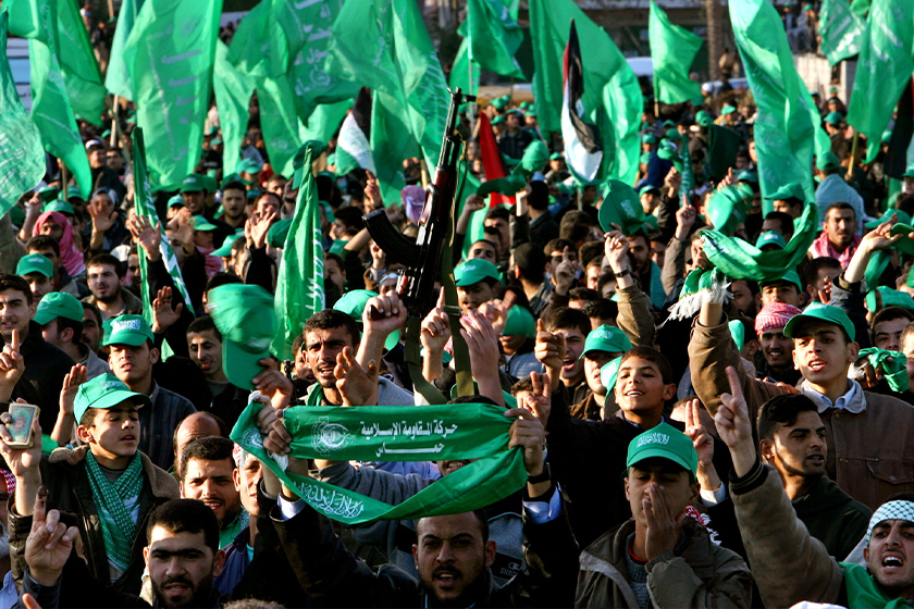 Palestinian supporters of Hamas celebrate their victory in the Palestinian election in Khan Younis, south of Gaza Strip, January 27, 2006. - REUTERS/Filepic 
