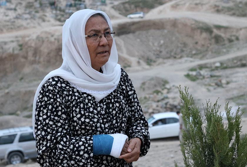 Habiba Sarabi speaks during the filming of the documentary 
