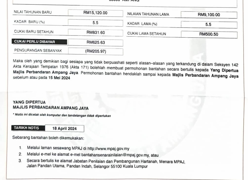 Astro AWANI menerima aduan pemilik pegangan harta dalam kawasan pentadbiran MPAJ memaklumkan berdepan kenaikan lebih 50 peratus dalam bil terbaharu.