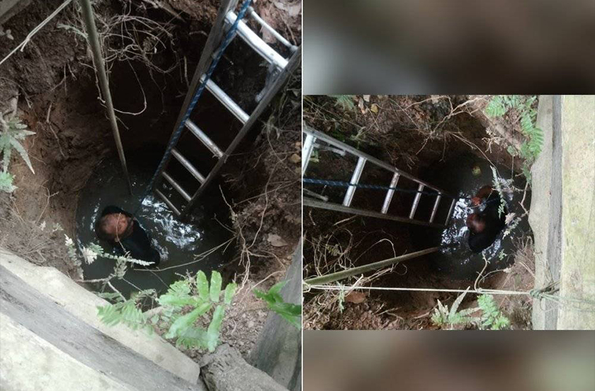 Anggota bomba turun ke dalam perigi untuk operasi mencari dan menyelamat mangsa. Foto JBPM