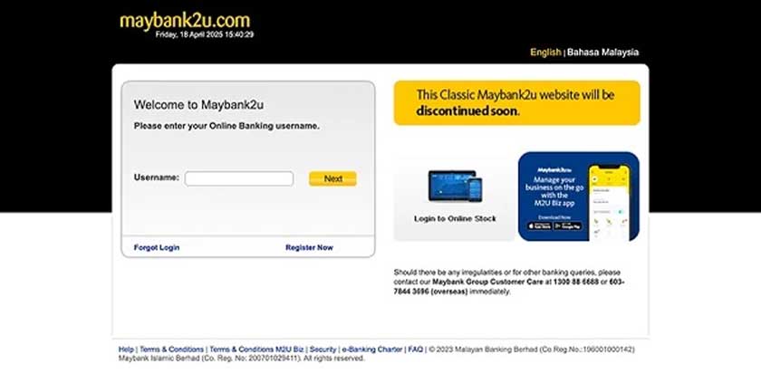 Laman web Maybank2U Klasik. - Foto Amanz
