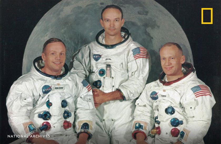 Buzz Aldrin (kanan) bersama rakan sepasukannya Neil Armstrong dan Michael Collins sebelum memulakan misi mereka ke Bulan. - Foto X/National Geographic