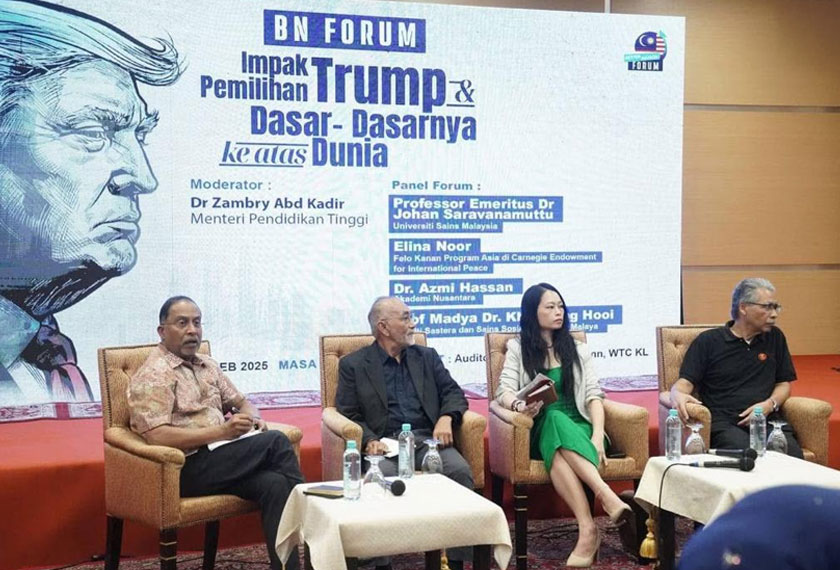 Forum BN membincangkan 'Impak Polisi Trump' di WTC, Kuala Lumpur, malam tadi. - Facebook Zambry