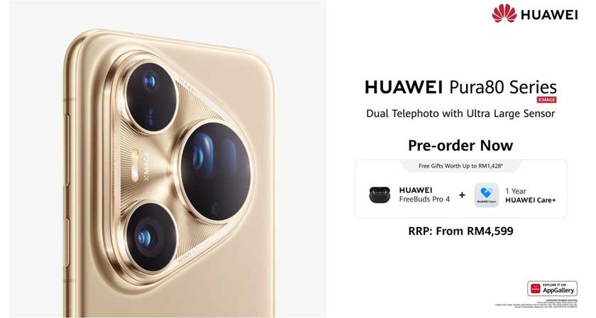 HUAWEI turut menawarkan hadiah percuma bernilai sehingga RM1,428, HUAWEI FreeBuds Pro 4 dan Pakej HUAWEI Care+ selama 1 tahun. - Foto HUAWEI Malaysia