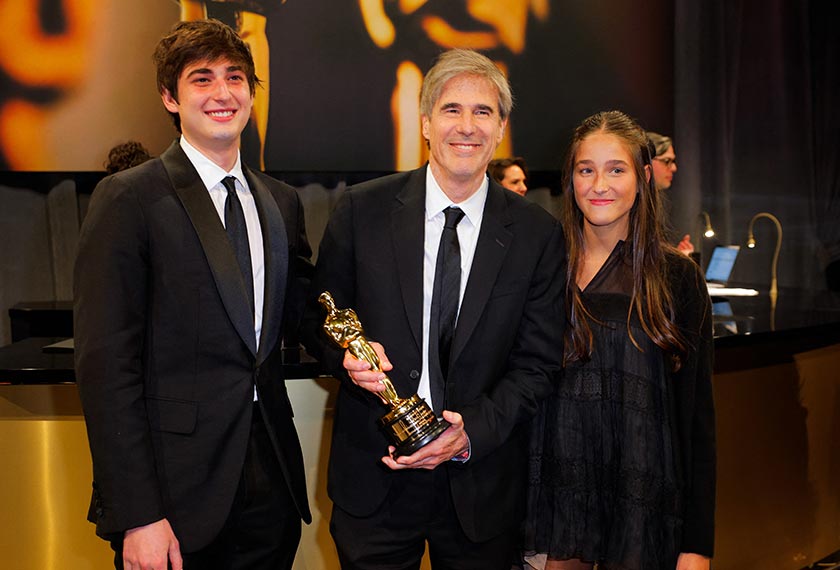 Walter Salles poses with the Oscar for Best International Feature Film for