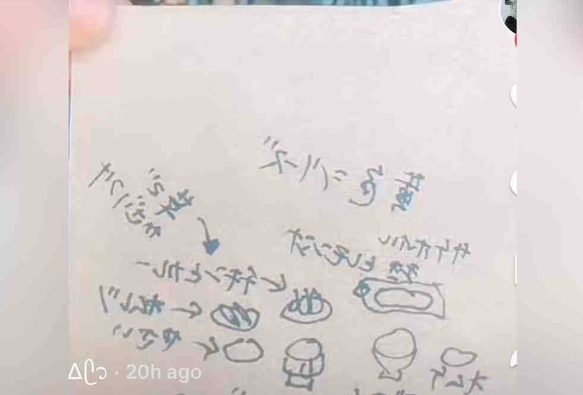 Sekeping nota bertulisan tangan beserta lakaran sarapan pagi dirancang Akiko sebelum pemergiannya. - Foto Sinar Harian