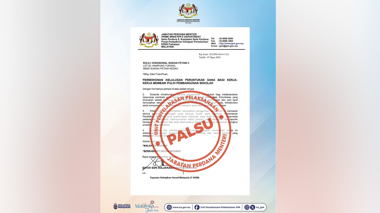 Malaysia’s PM Department unit warns of forged letter bearing director’s signature
